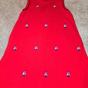 Girls' Red Sailboat Embroidered Casual Dress